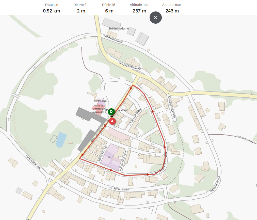 Carte du parcours enfants de 0,79 km de la Boucle du Bois Barrat 2026